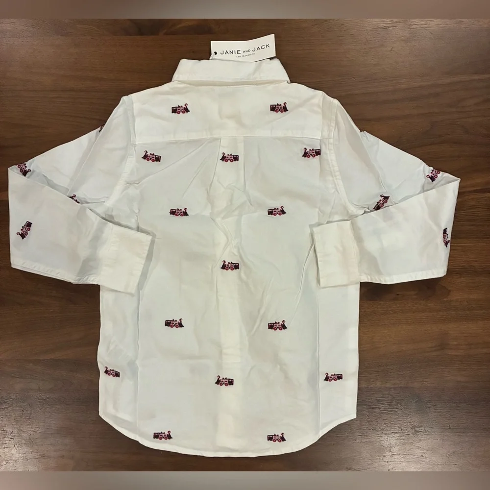 Janie and Jack Train Oxford Shirt - Size 7- NWT